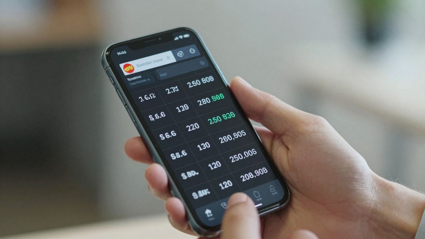 Mână cu telefon afișând preț online