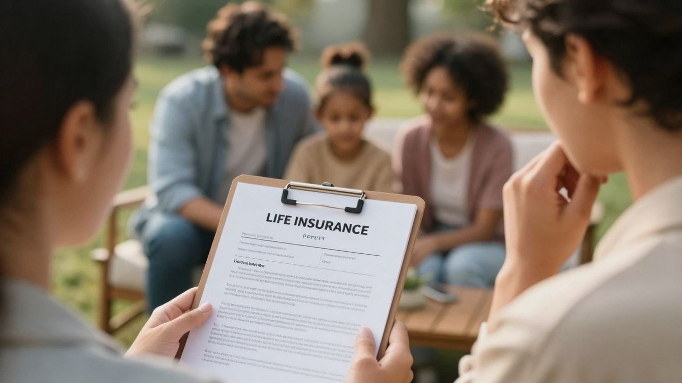 Family enjoying outdoors near life insurance policy