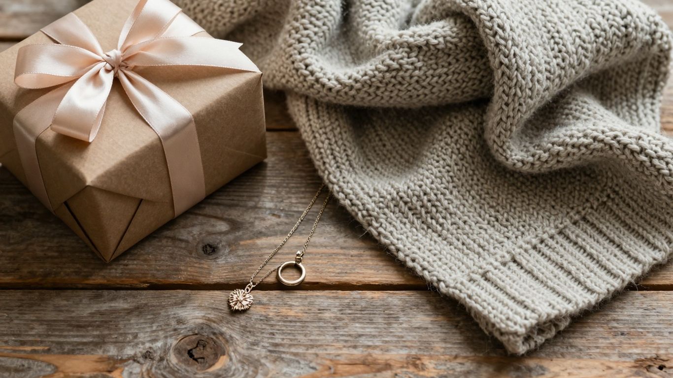 Christmas gifts for moms: scarf, jewelry, gift box.