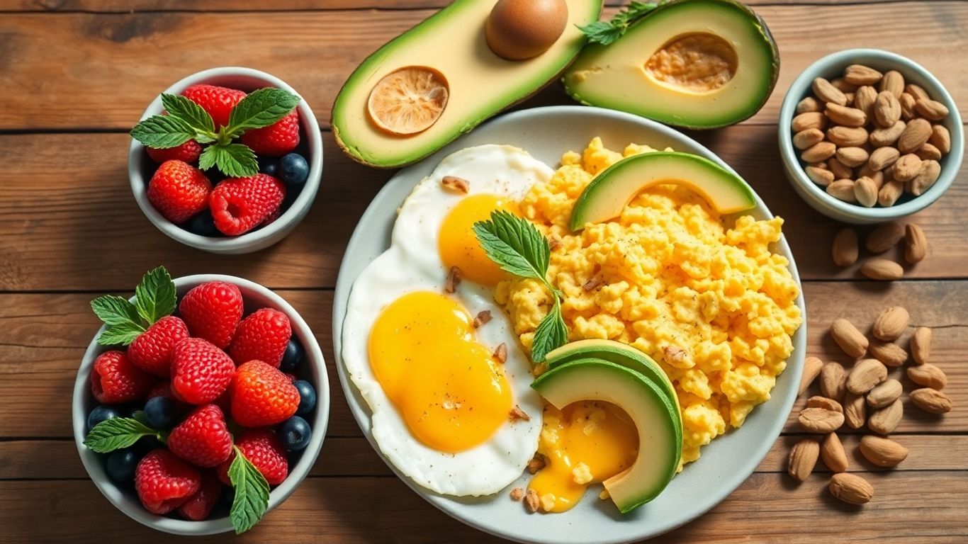 Healthy low carb breakfast foods on a table
