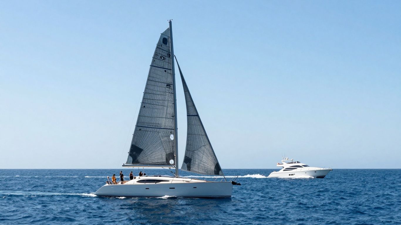 Sailing yacht and motor yacht on the ocean
