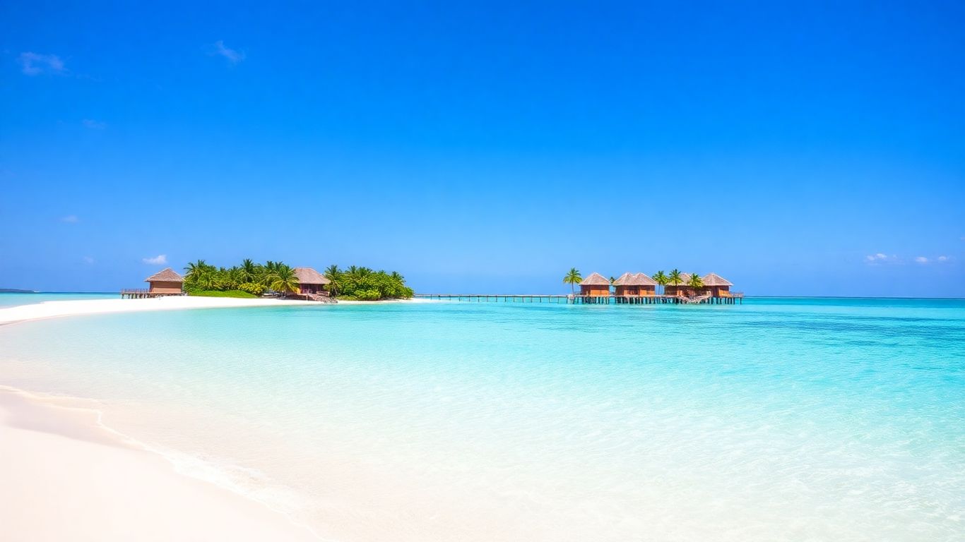 Maldives overwater bungalows and turquoise lagoon