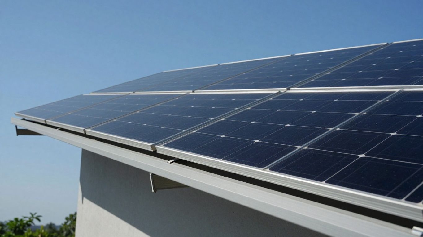 Panneaux solaires propres sur un toit sous un ciel bleu.
