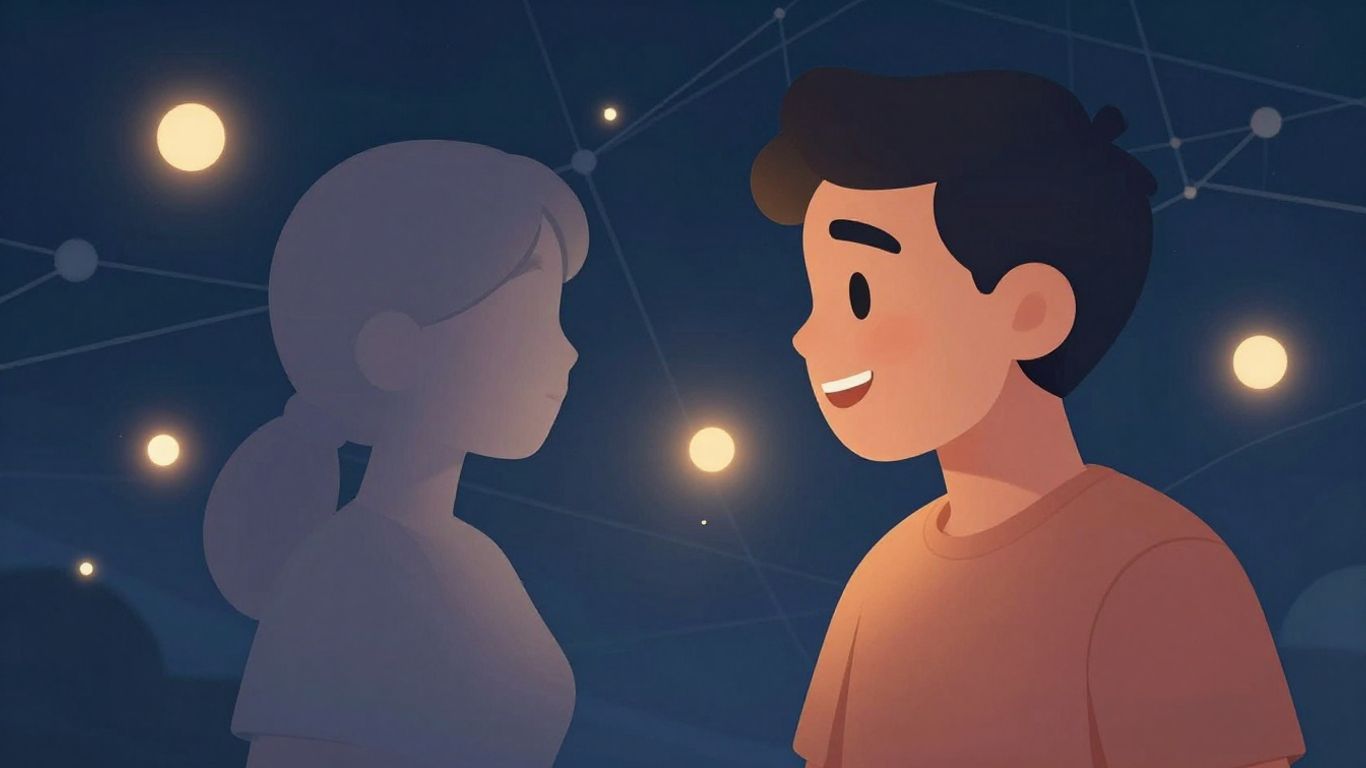 AI avatar connecting with a human in a digital space.