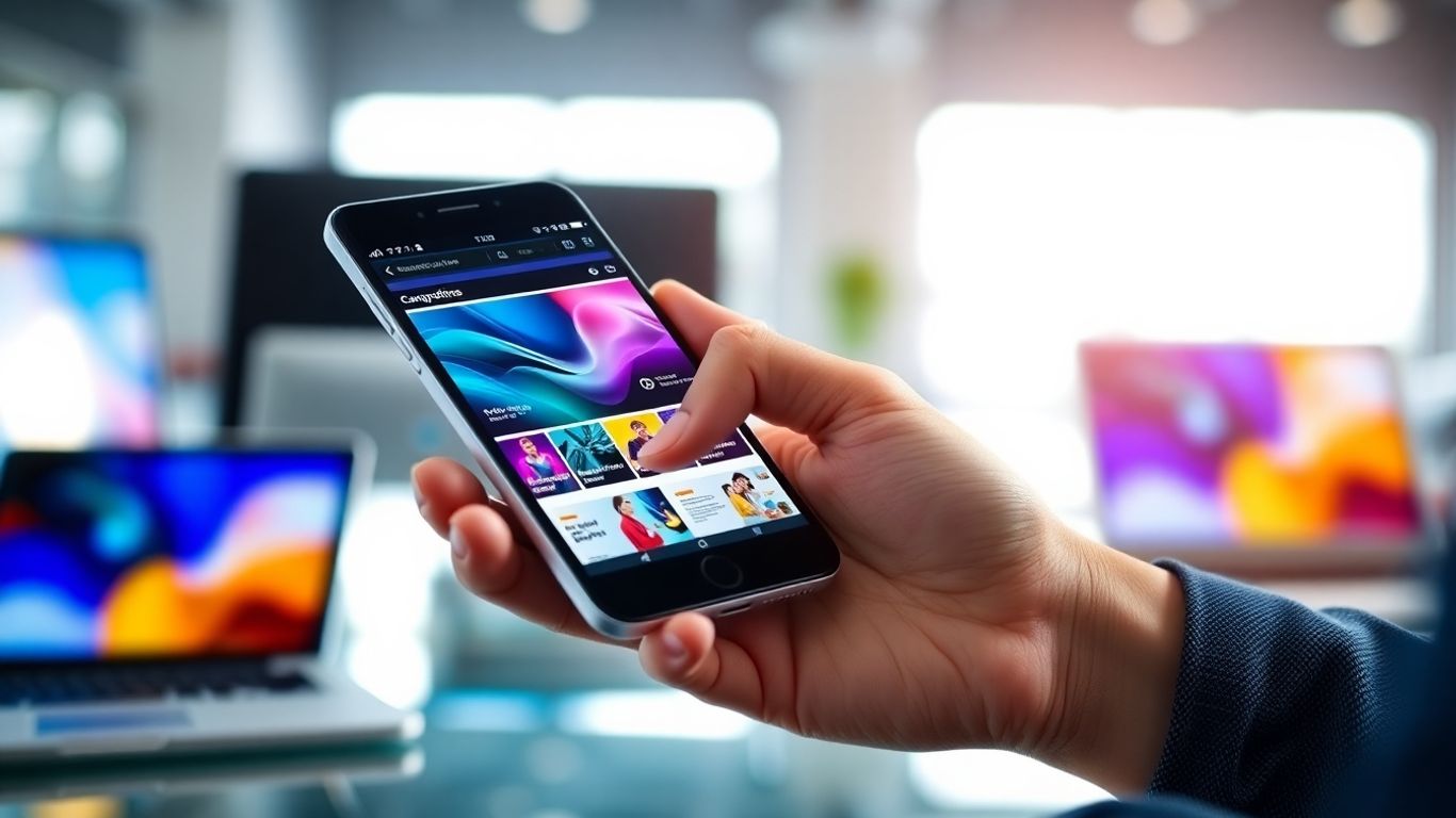 Person using mobile website with digital devices nearby