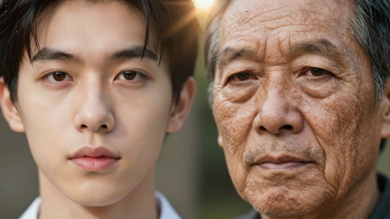 Youthful vs. aged skin, genetics, lifestyle, environment.