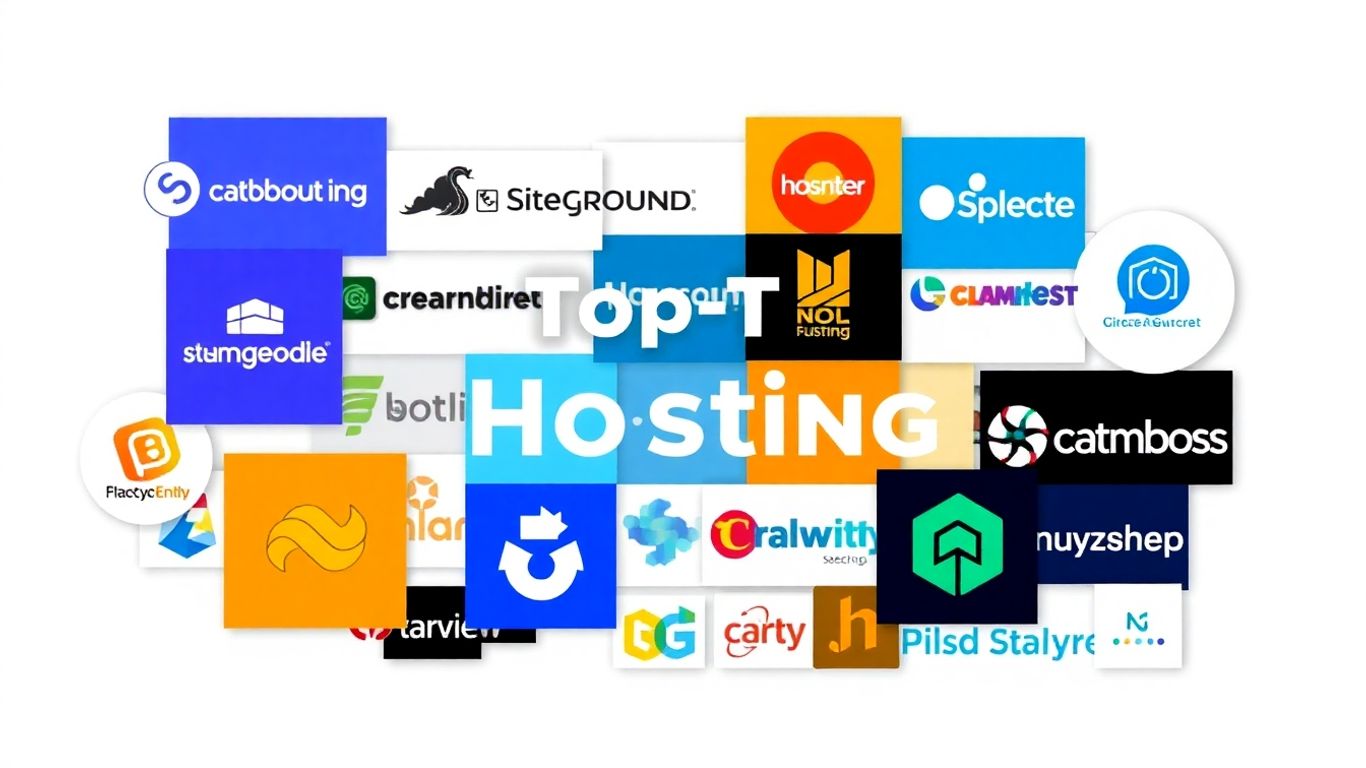 Collage of popular web hosting company logos.