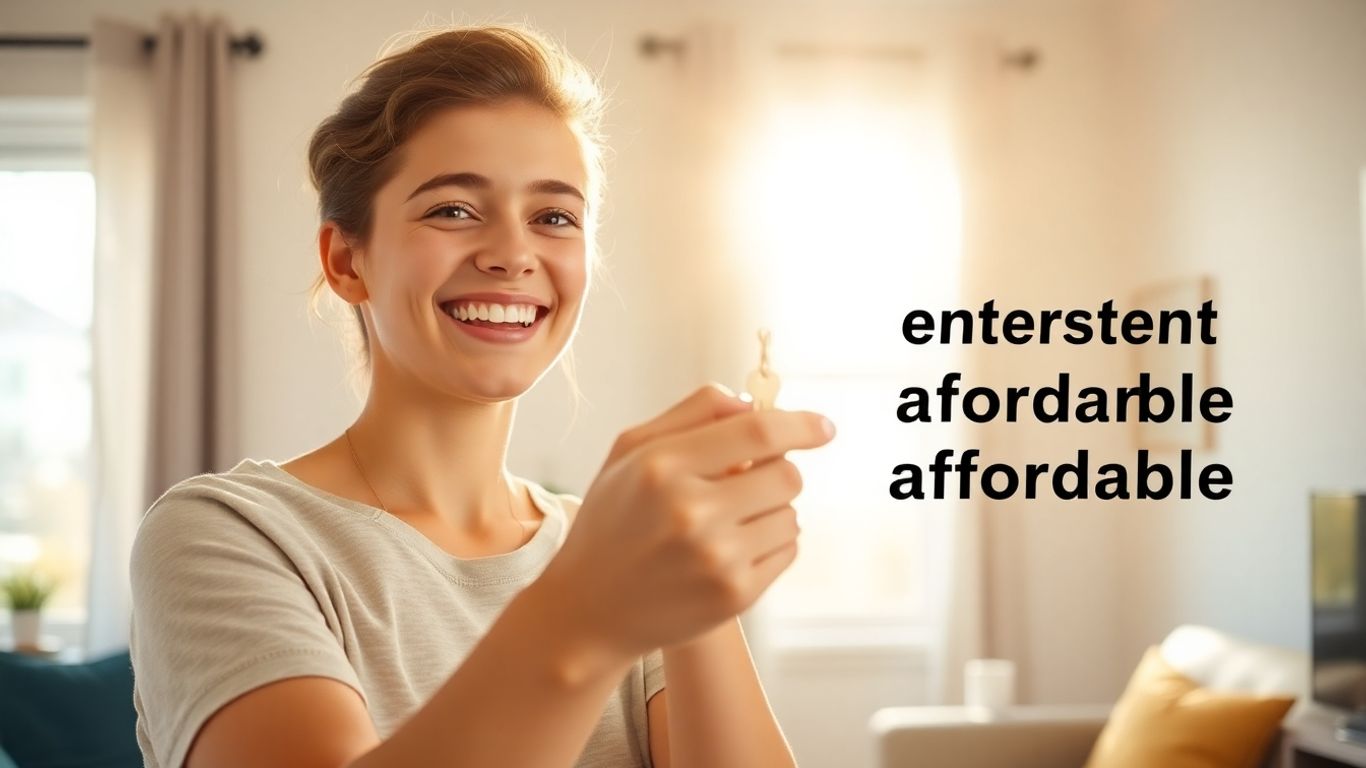 Persona feliz con llaves de apartamento nuevo.