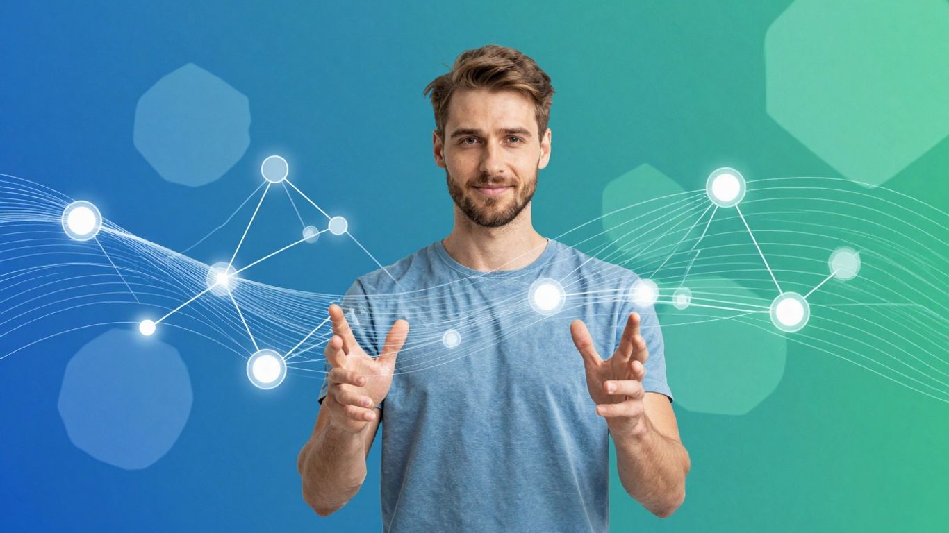 Drupal CMS interface with interconnected nodes and data streams.