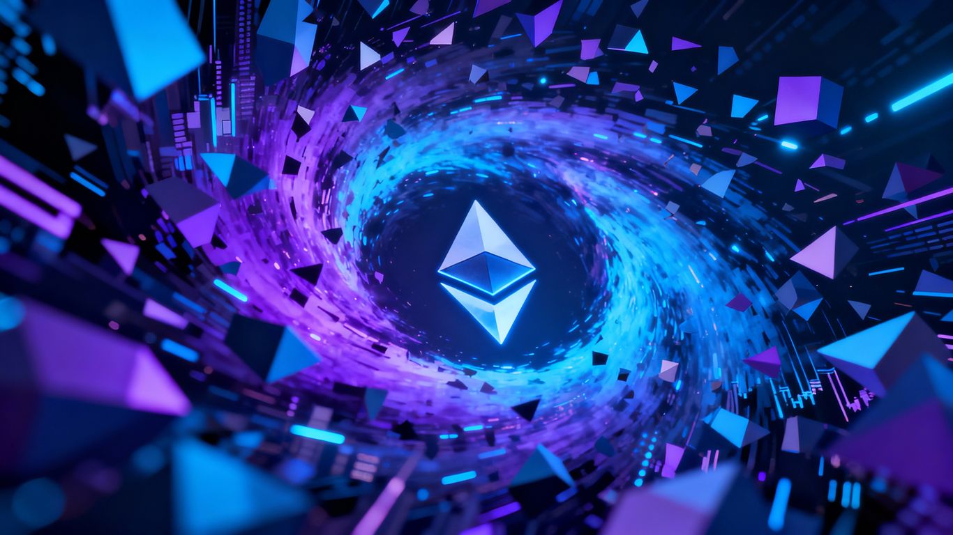 Ethereum logo with market volatility and expansion.