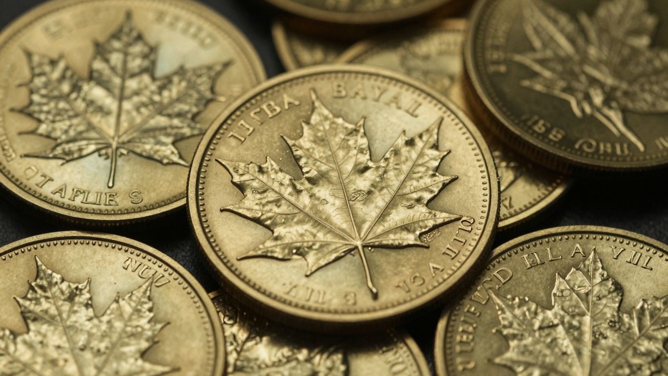 Gold Maple Leaf coins stacked and gleaming