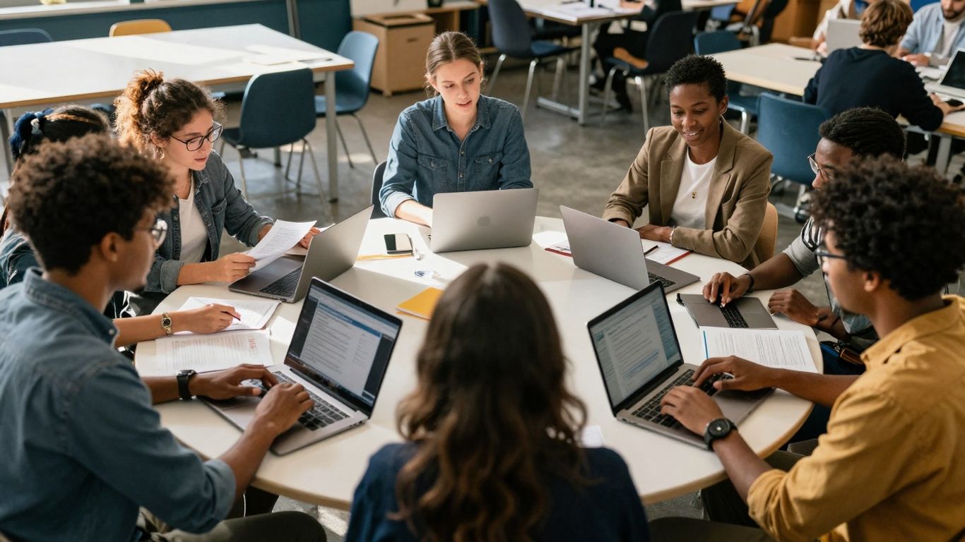 Community members working together on grant applications.