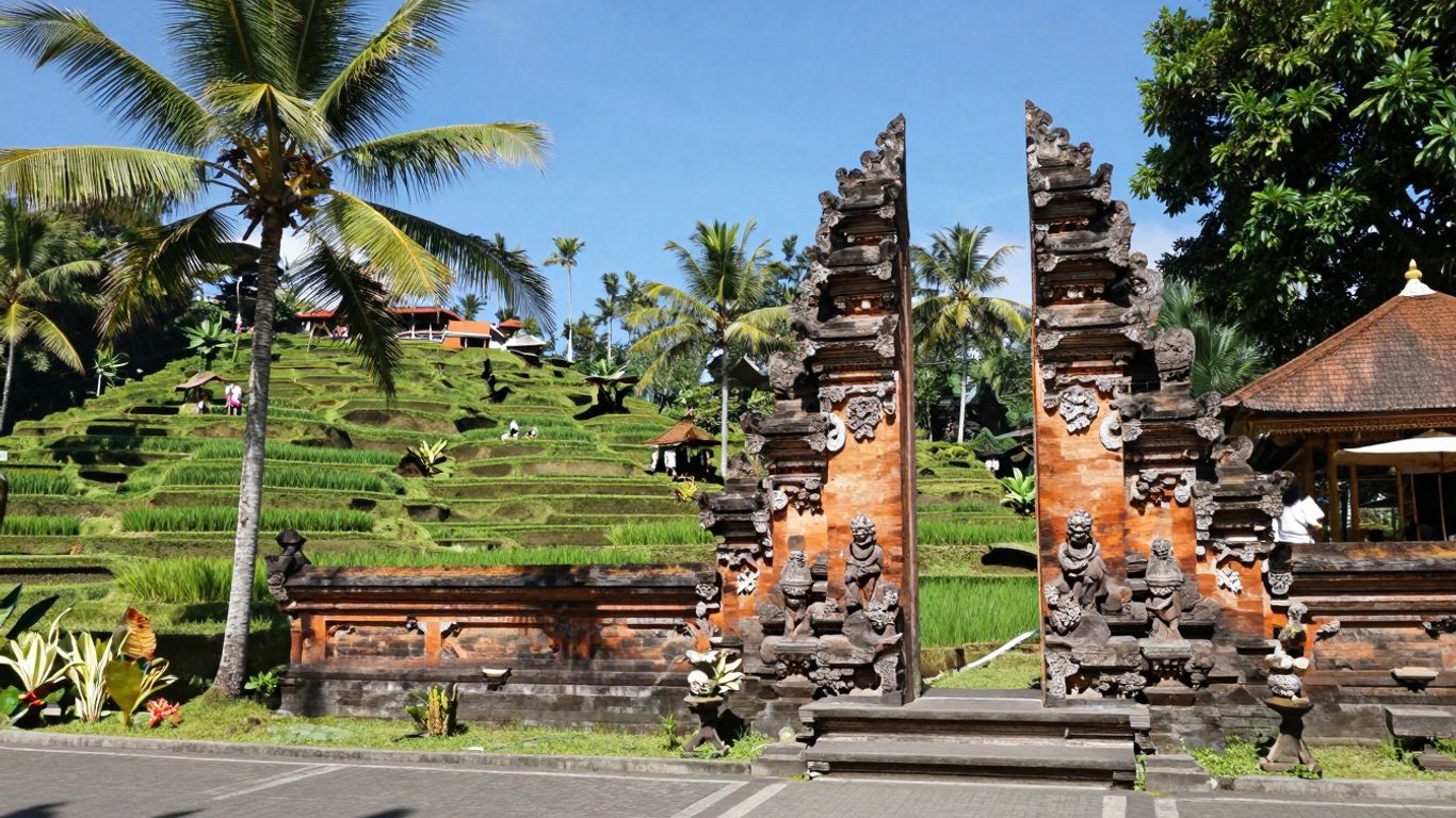 Balinese rice terraces and temple gate