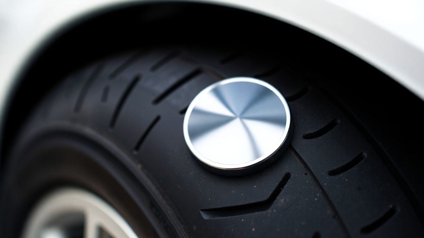 Close-up of a car tire with a premium cap.