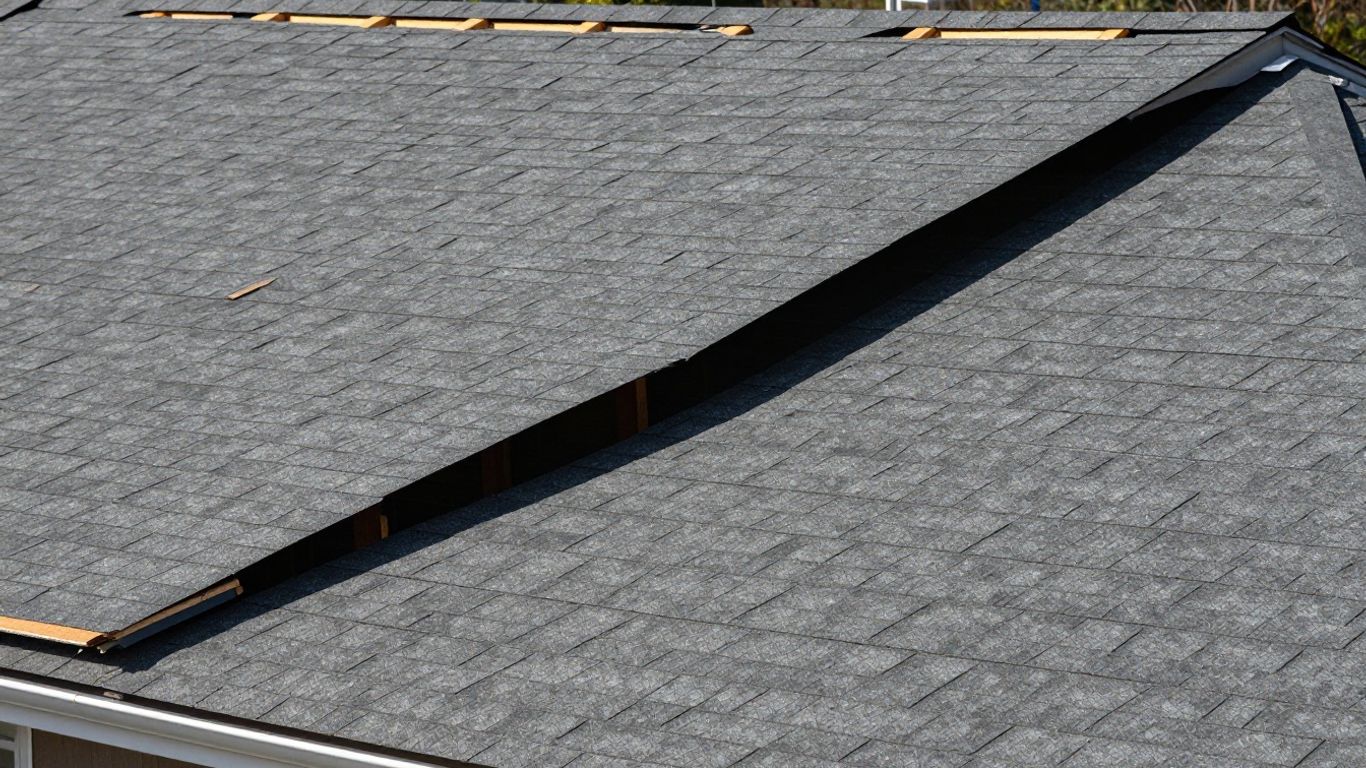 Roof sagging downwards, showing structural damage.