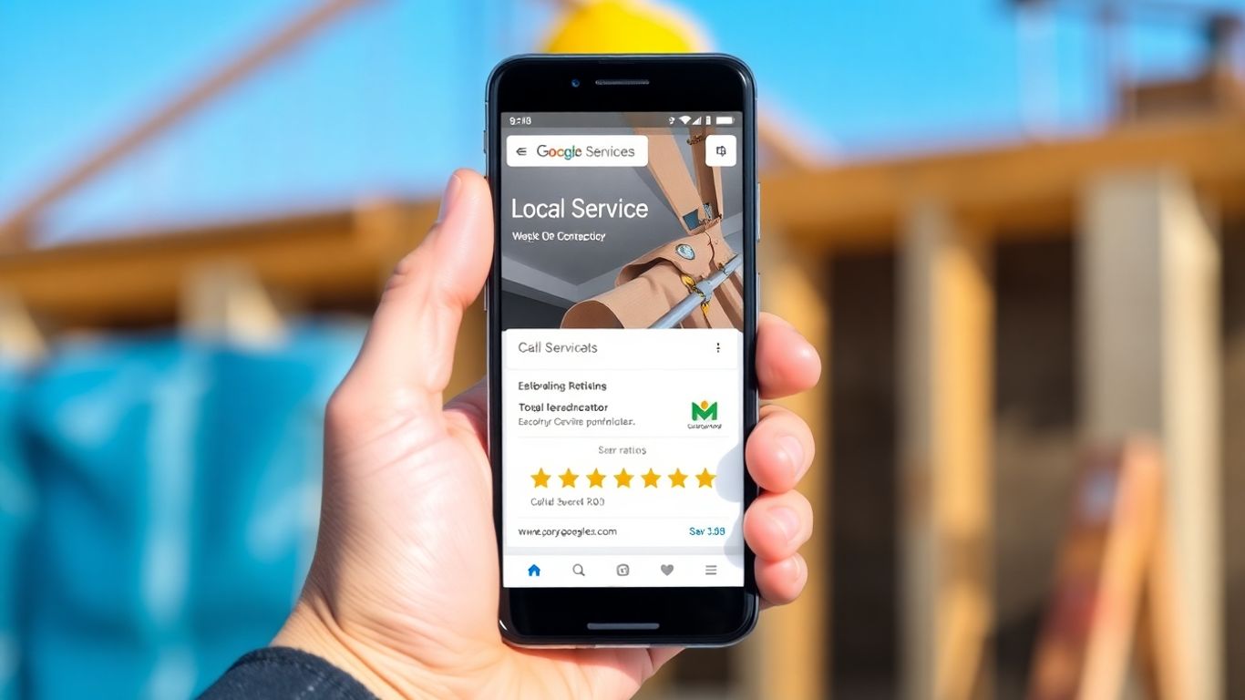 Contractor with Google Local Service Ad on phone