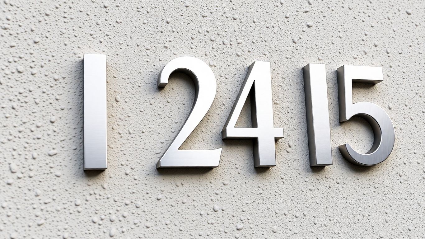 Modern metal house numbers on a home exterior.