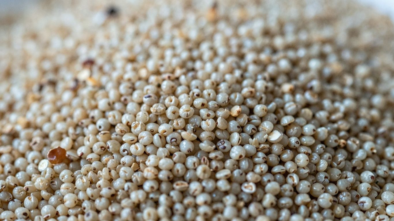 Cooked quinoa grains close-up