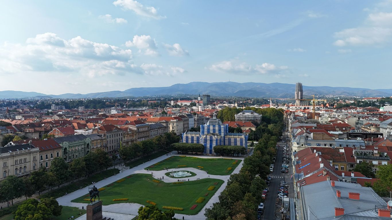 An aerial view of a city with lots of buildings