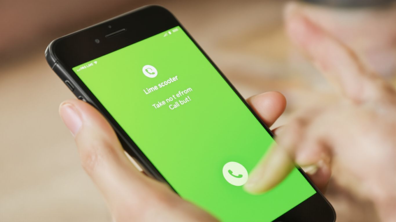 Hand holding phone with Lime scooter app open