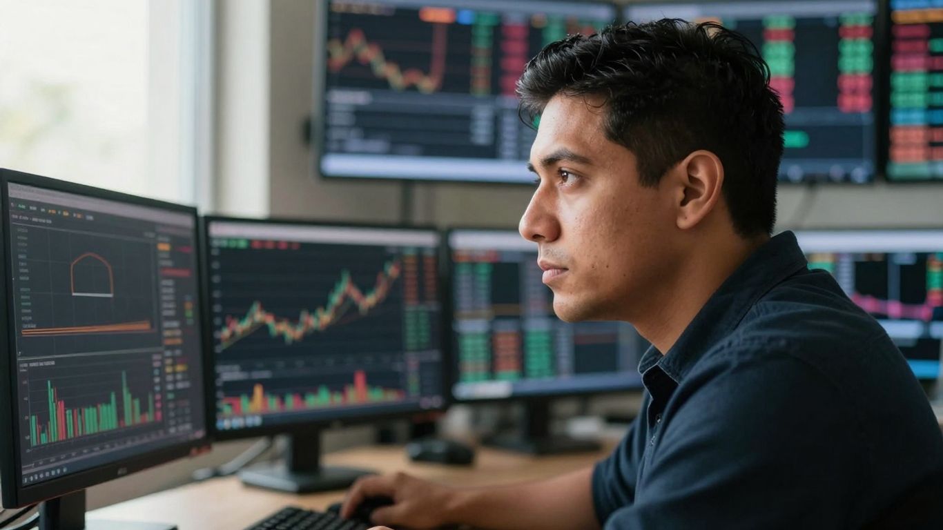 Disciplined trader focused on financial market screens.