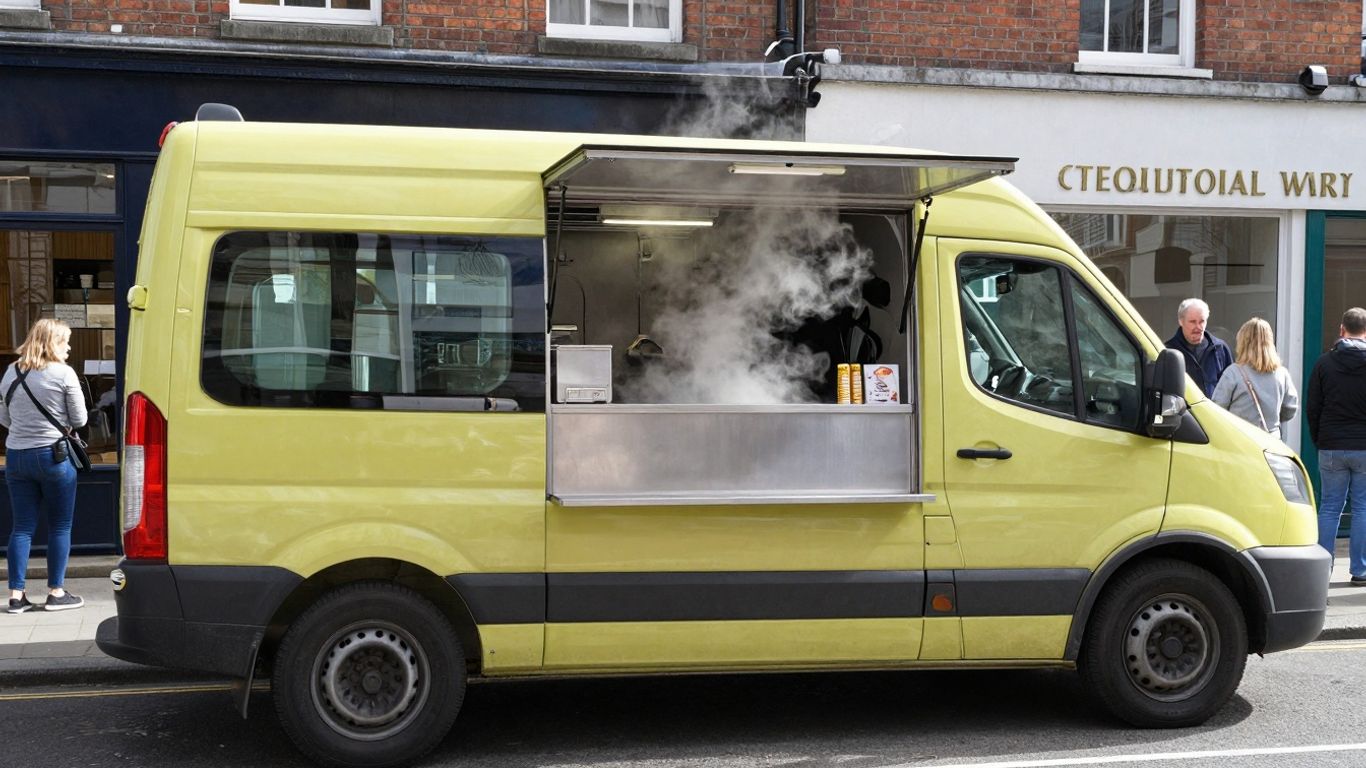 Food van on a UK street serving customers.