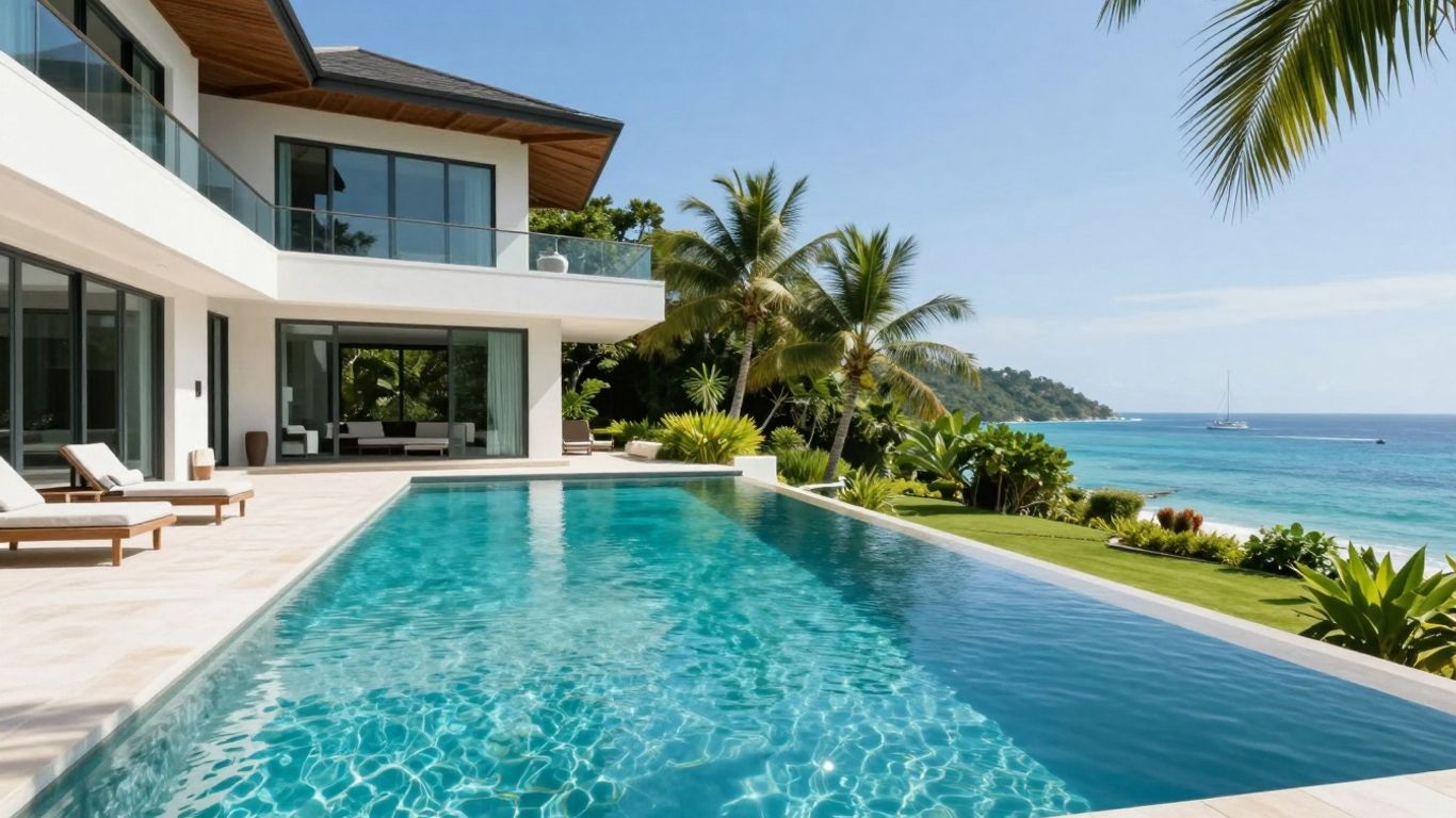 Luxury villa with infinity pool overlooking the ocean.