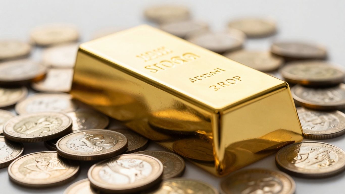 سبائك الذهب والعملات المعدنية، رمز للثروة.