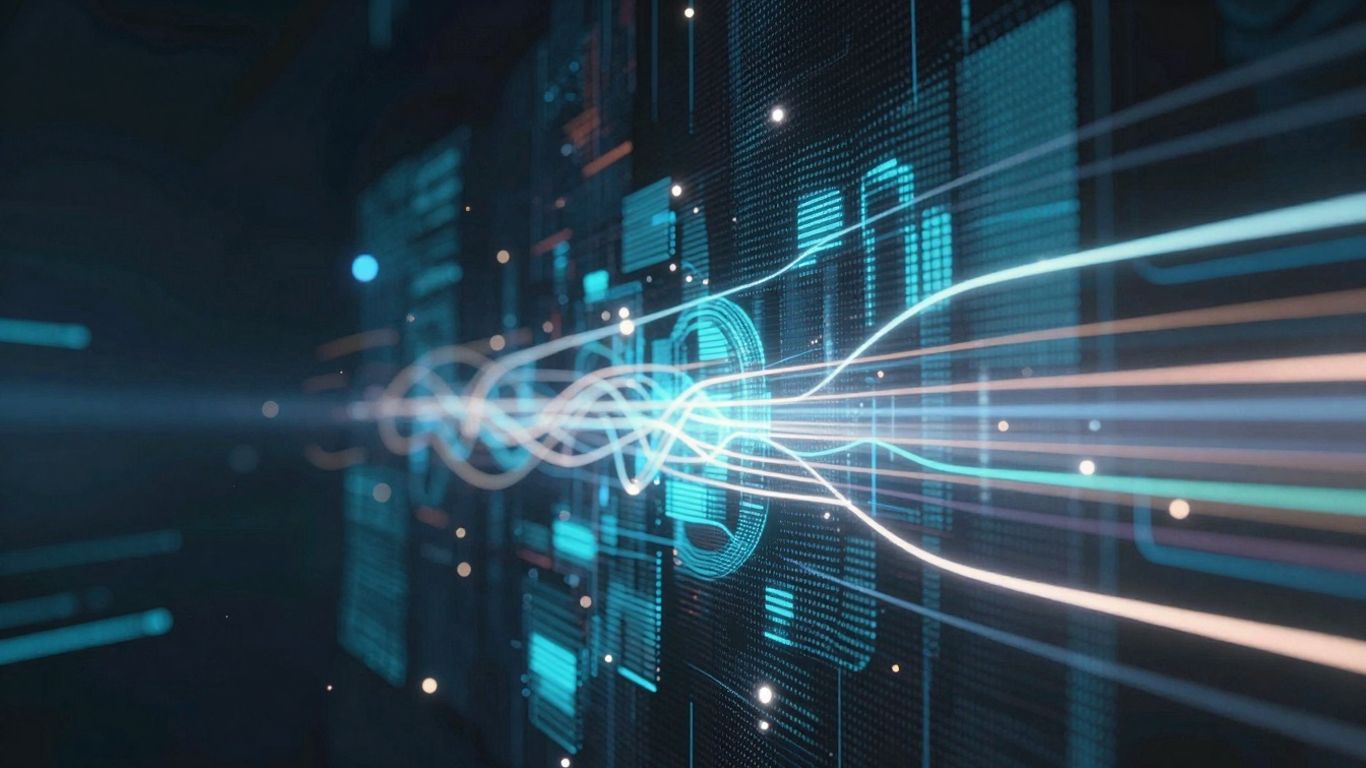 AI transforming video content with digital patterns.