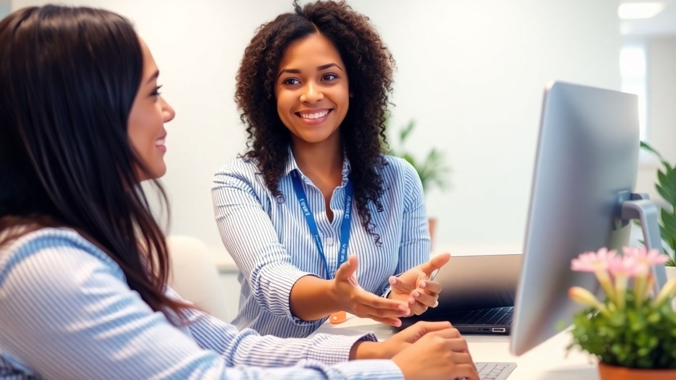 Persona hablando con un representante de servicio al cliente.
