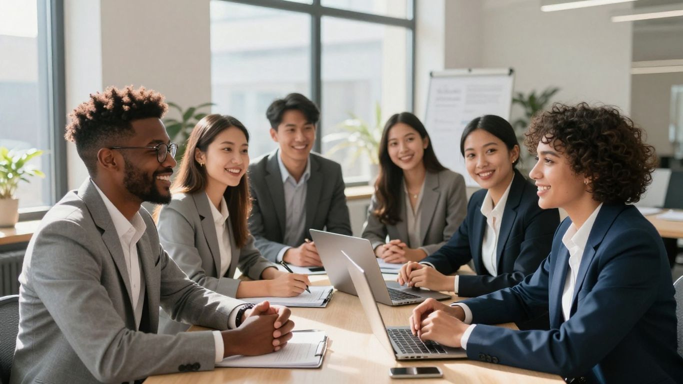 Young professionals collaborating in a bright, modern office.