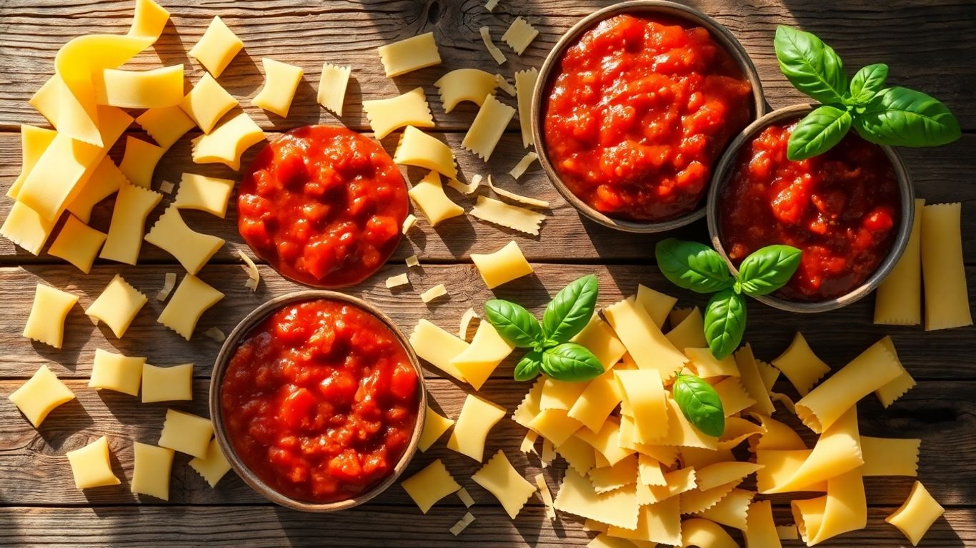 Rao's pasta shapes with tomato sauce and basil.