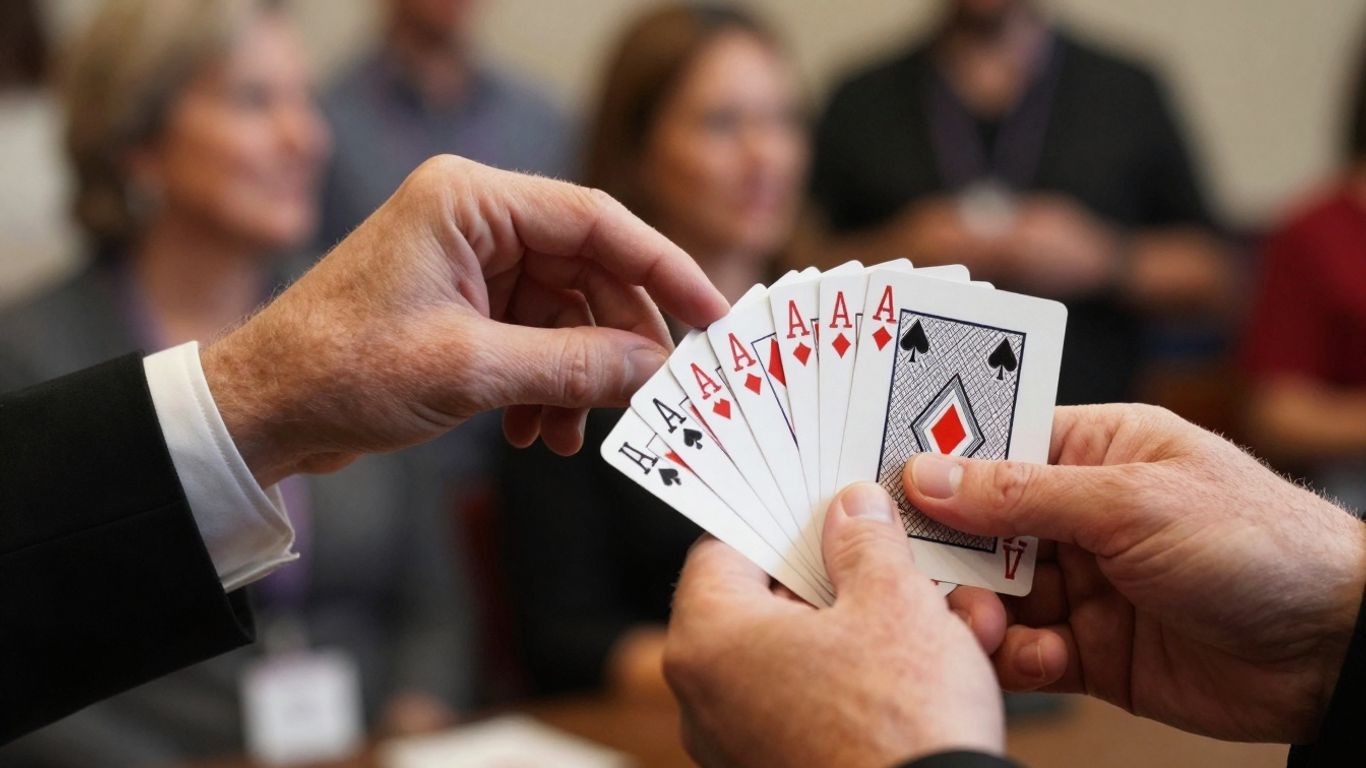 Magician performing a card trick at an Arizona event.