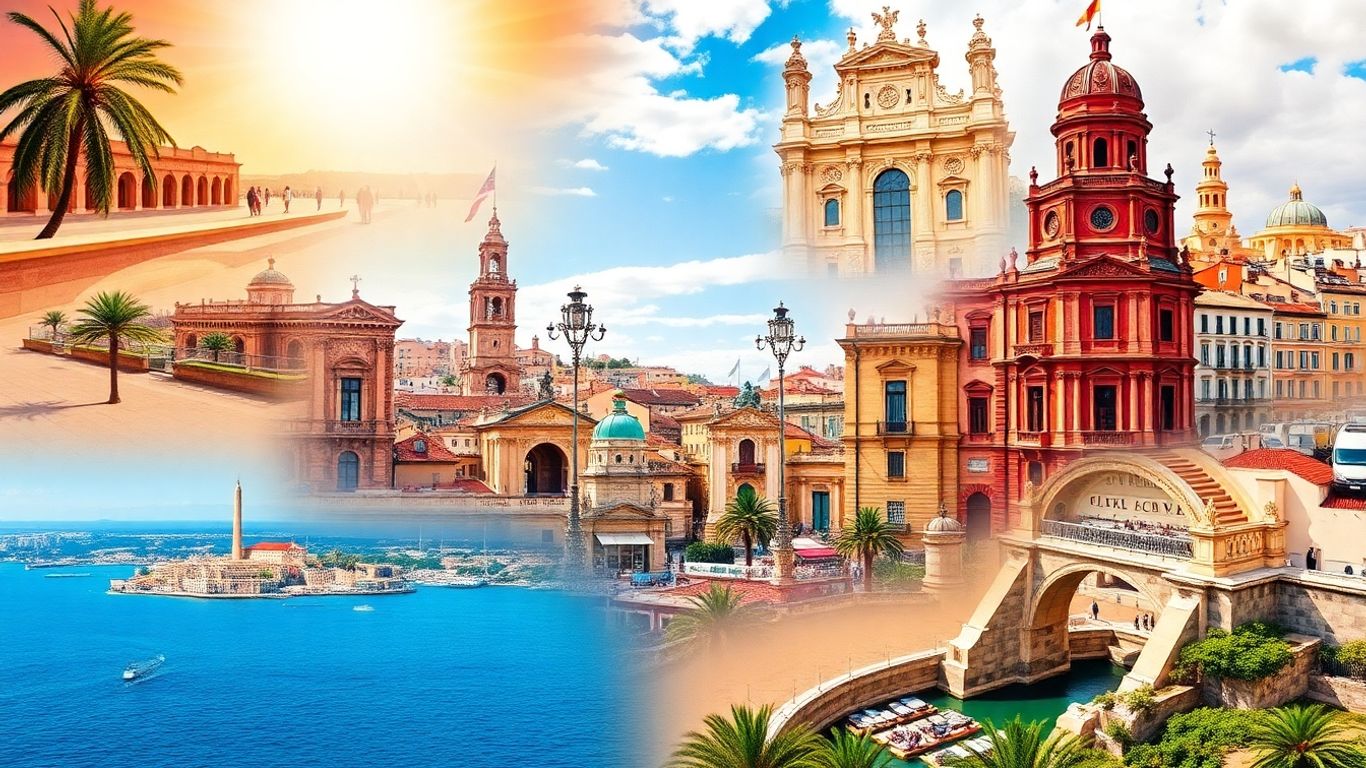 Iconic Spanish cities collage for holiday deals