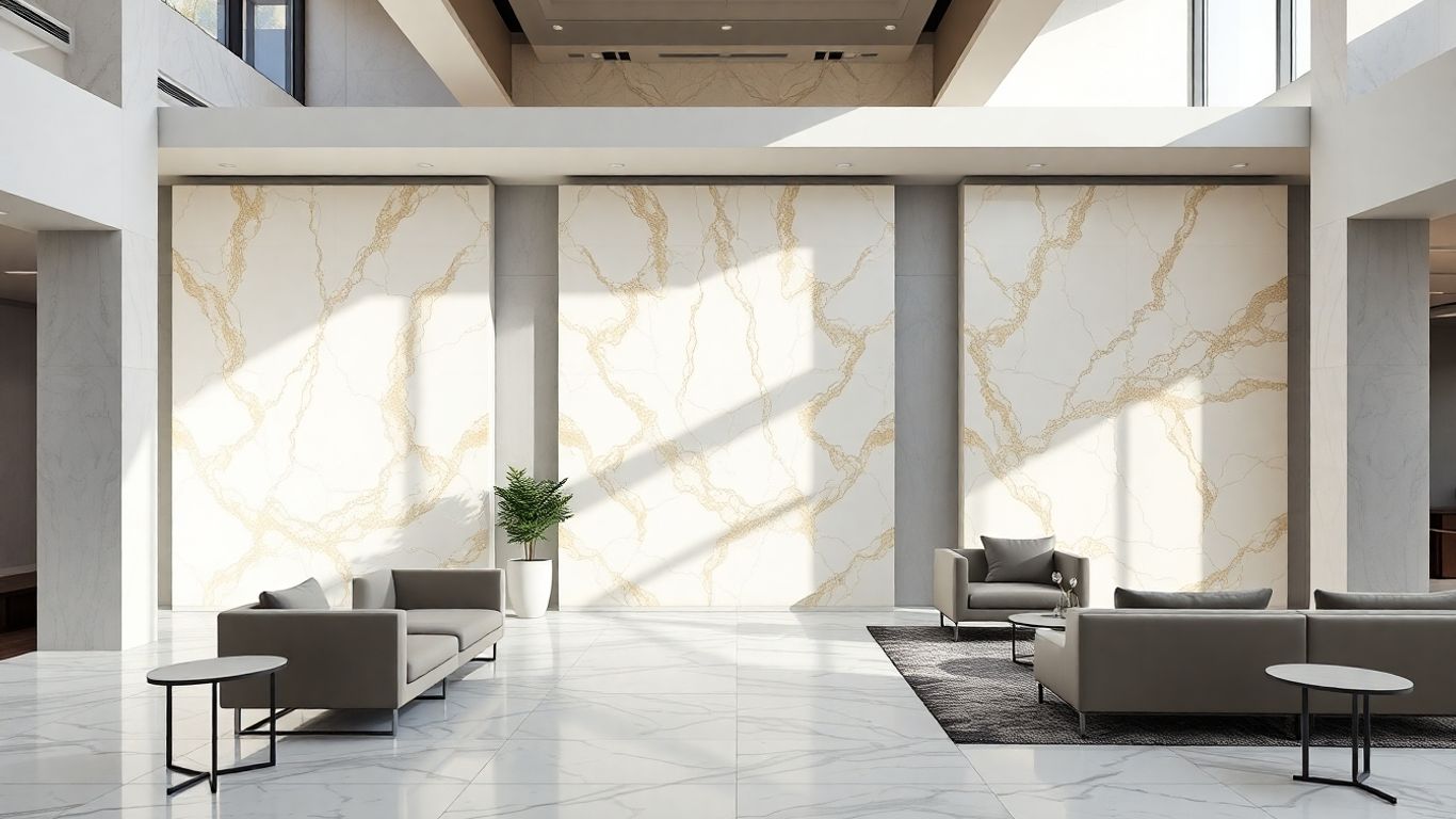 Modern interior with Vanilla Onyx marble walls and flooring.
