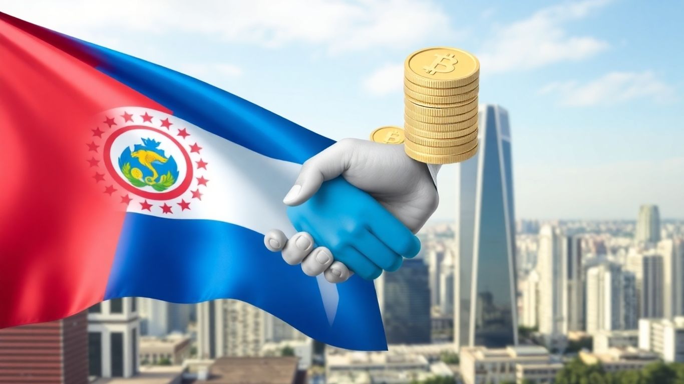 Bandera de Paraguay con símbolos financieros.