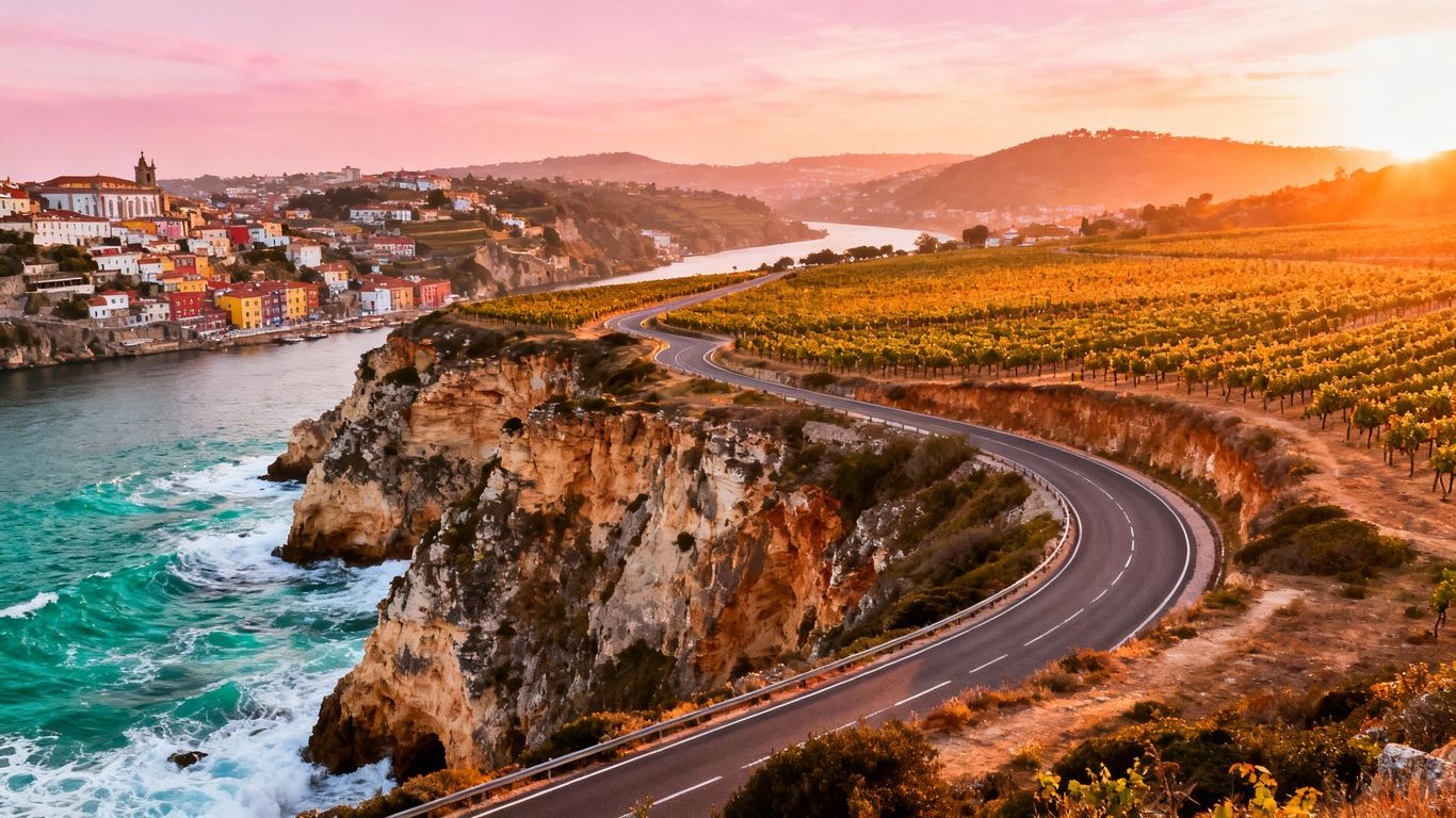 Scenic road trip through Portugal's Algarve coast and Porto.