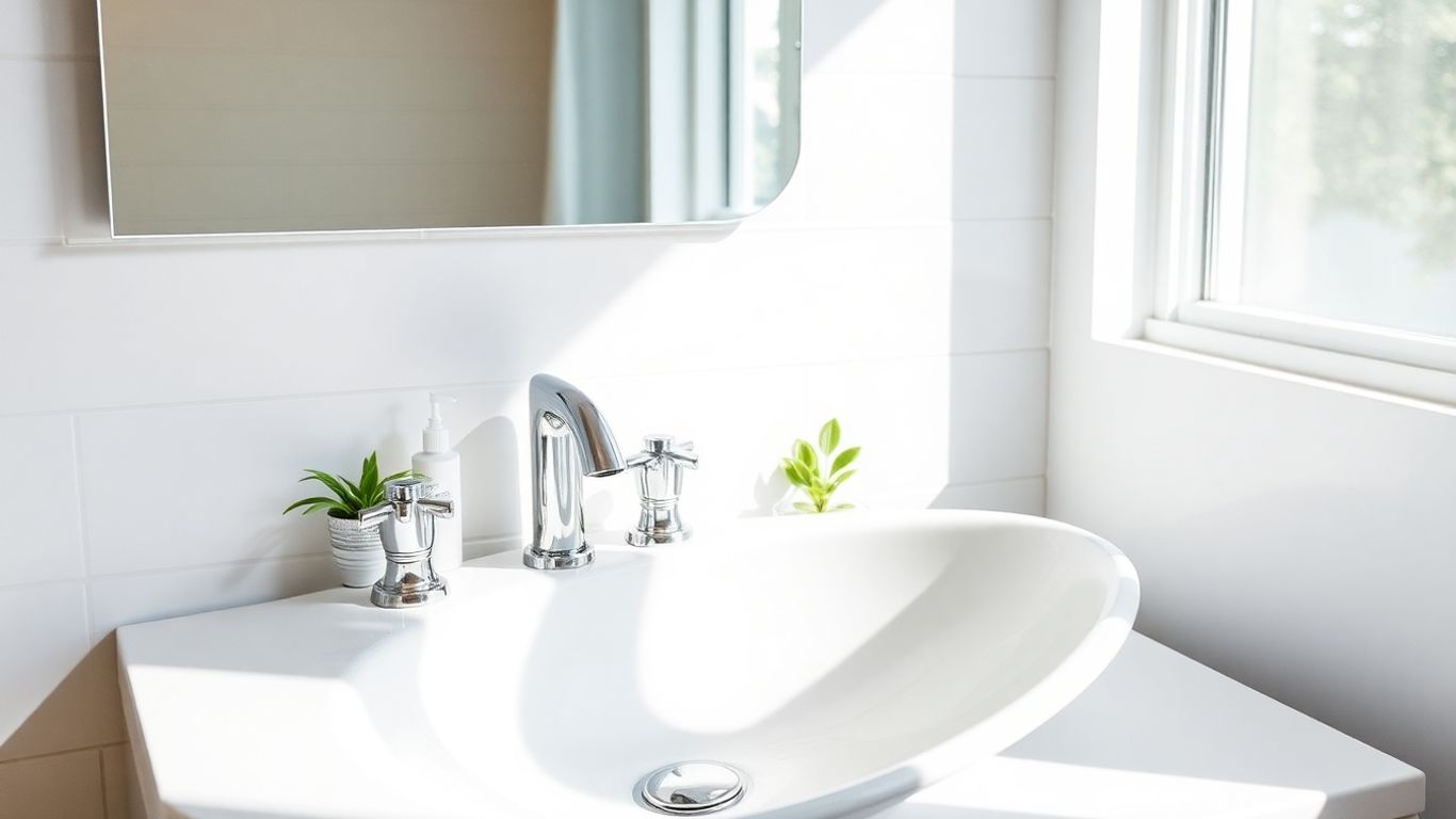Modern bathroom wash basin with chrome fixtures.