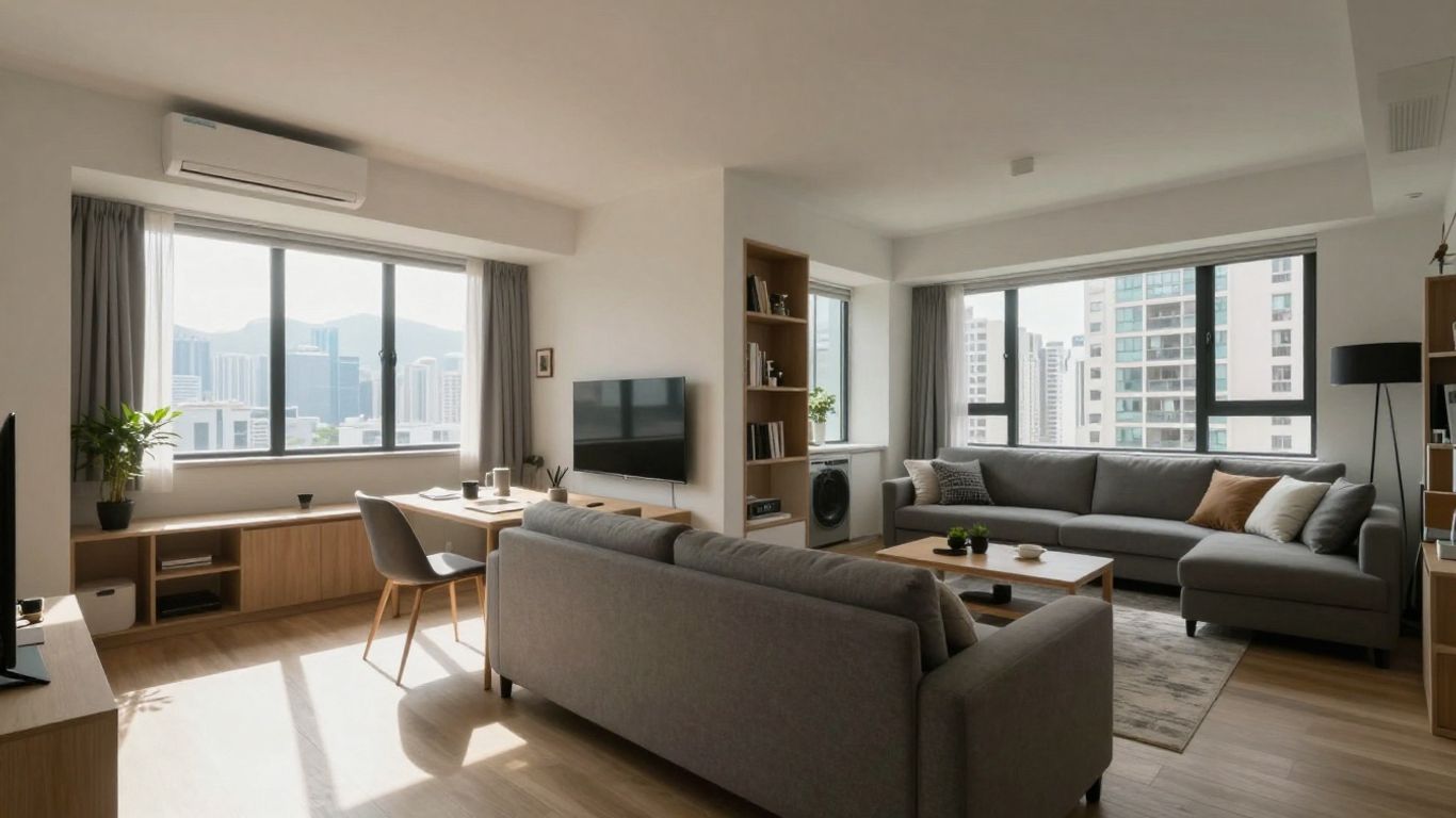Flexible Hong Kong apartment interior with movable walls.