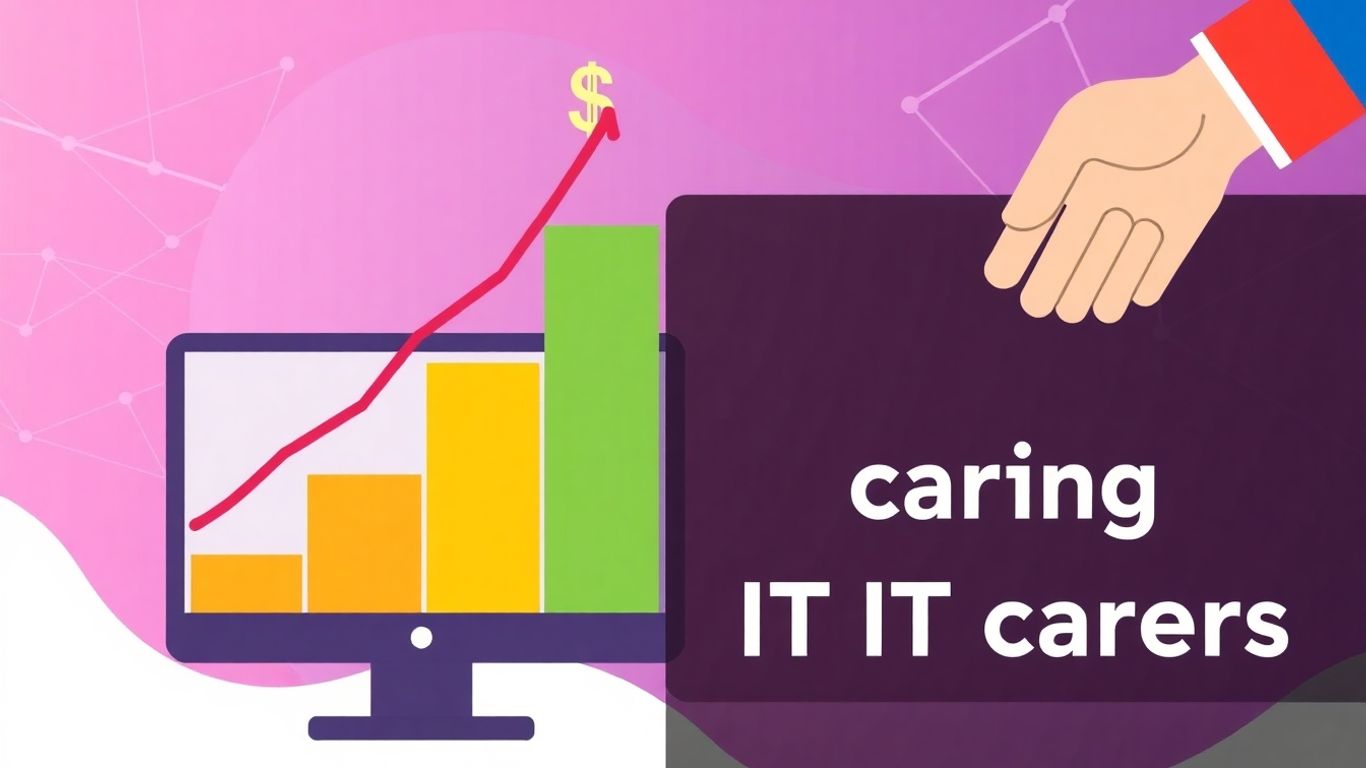 IT support salary infographic with rising chart.