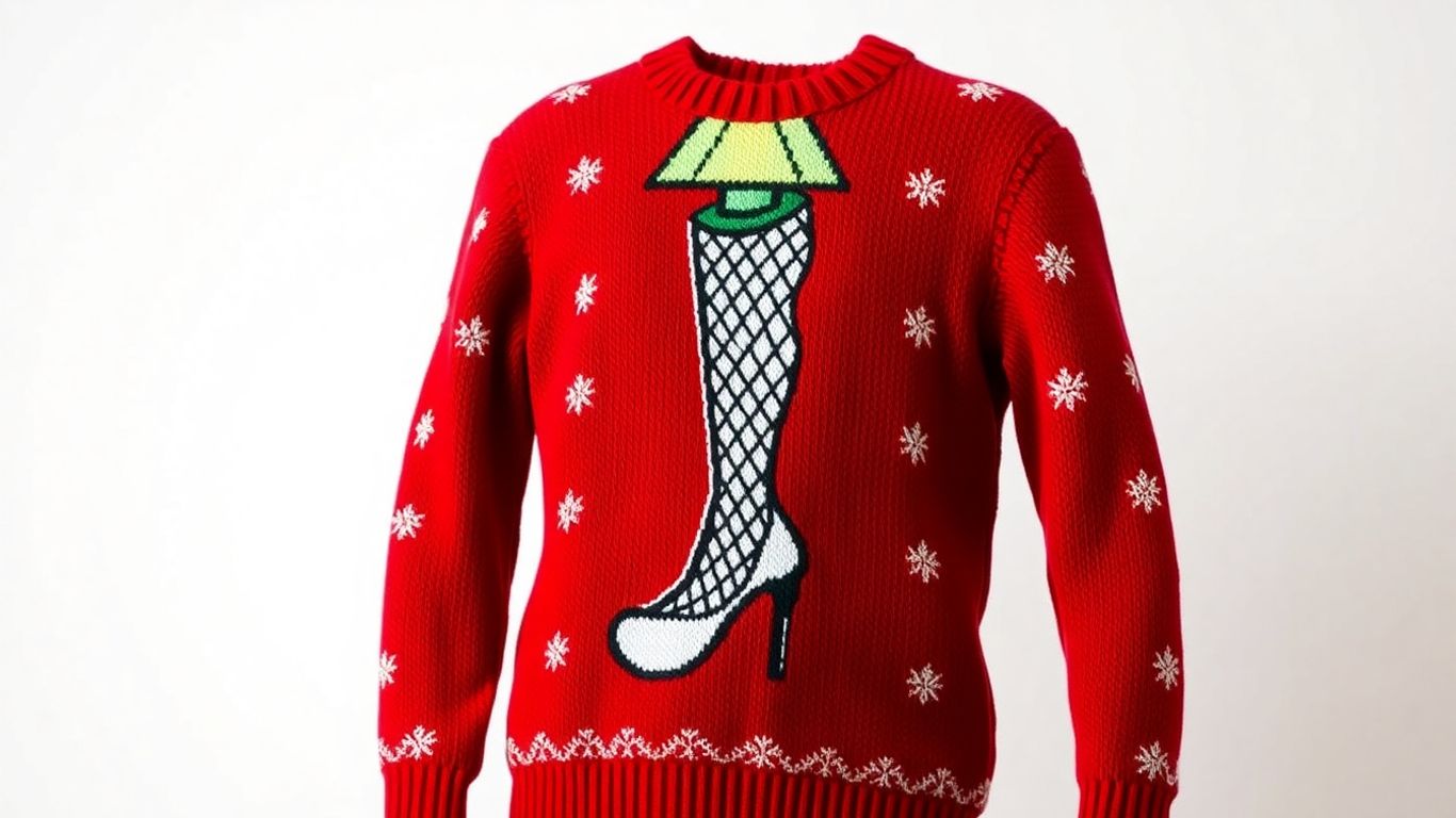 Ugly Christmas sweater with a leg lamp design.