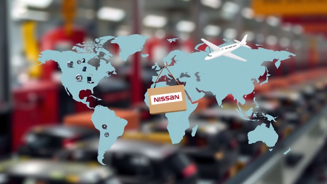 Nissan parts being exported globally by air and sea.
