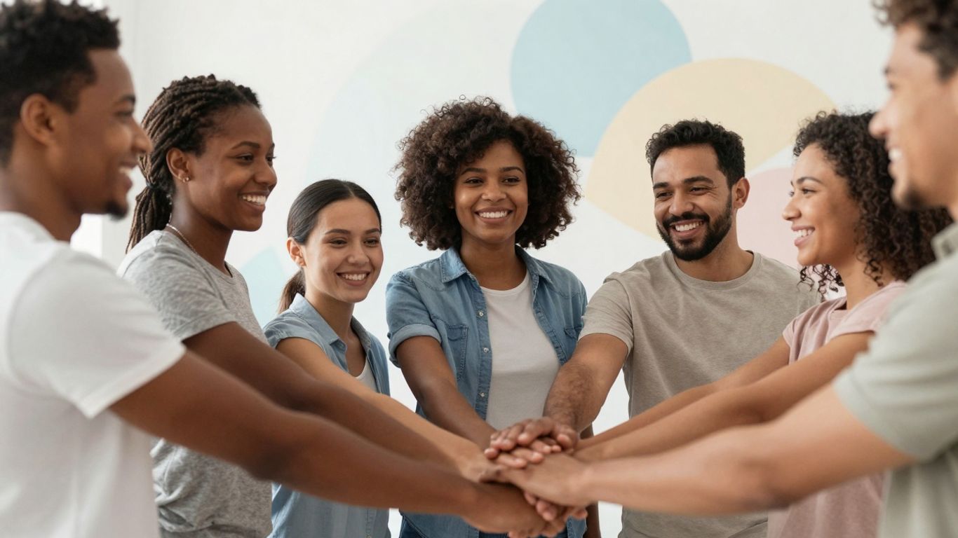People holding hands, looking healthy and happy.