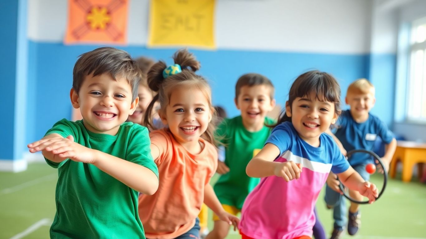 Kinder haben Spa&szlig; bei der Sportstunde
