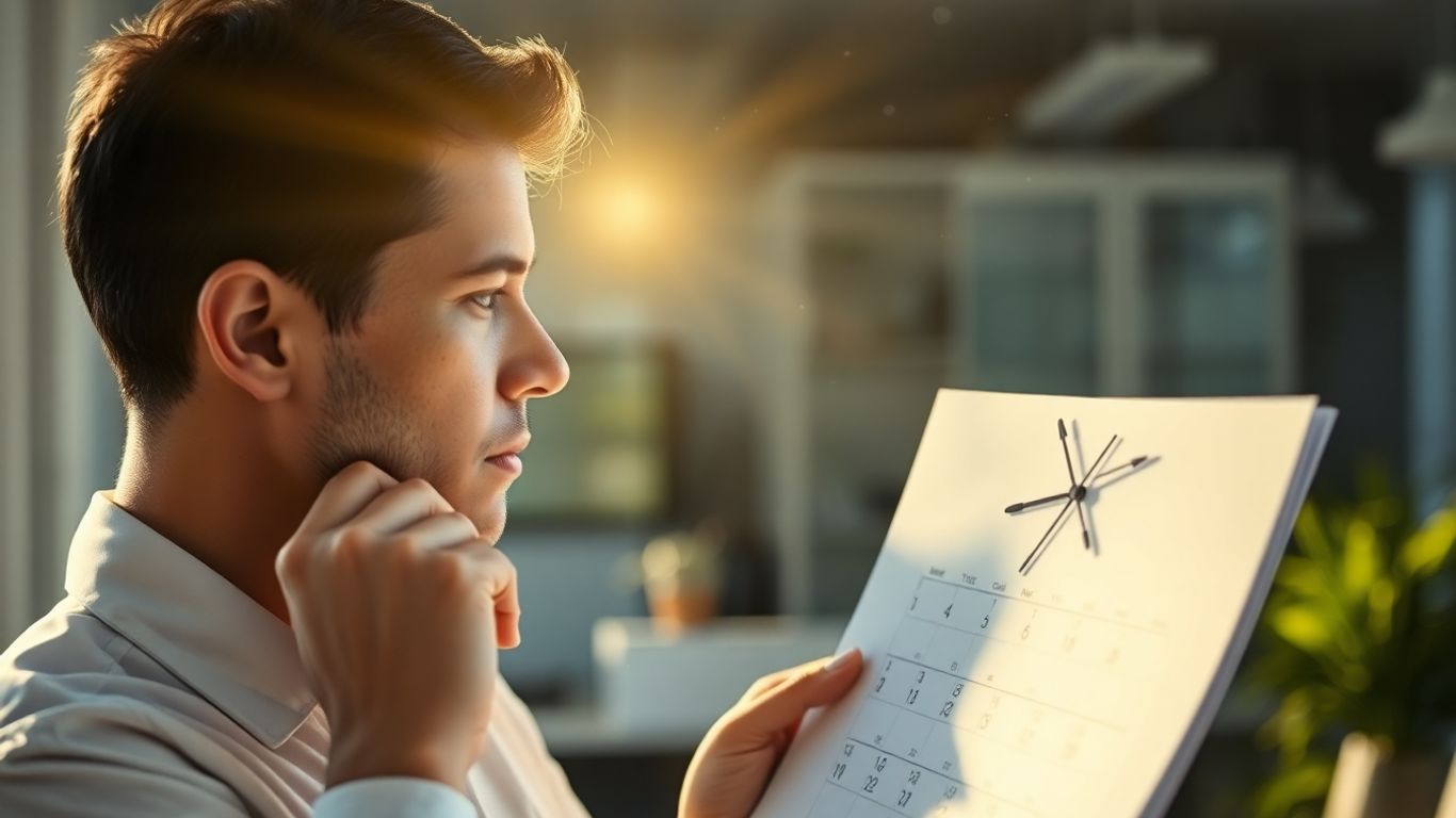 Personne regardant un calendrier avec une horloge.