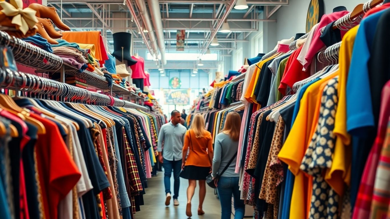 Intérieur d'un magasin Loft Outlet avec des portants à vêtements.
