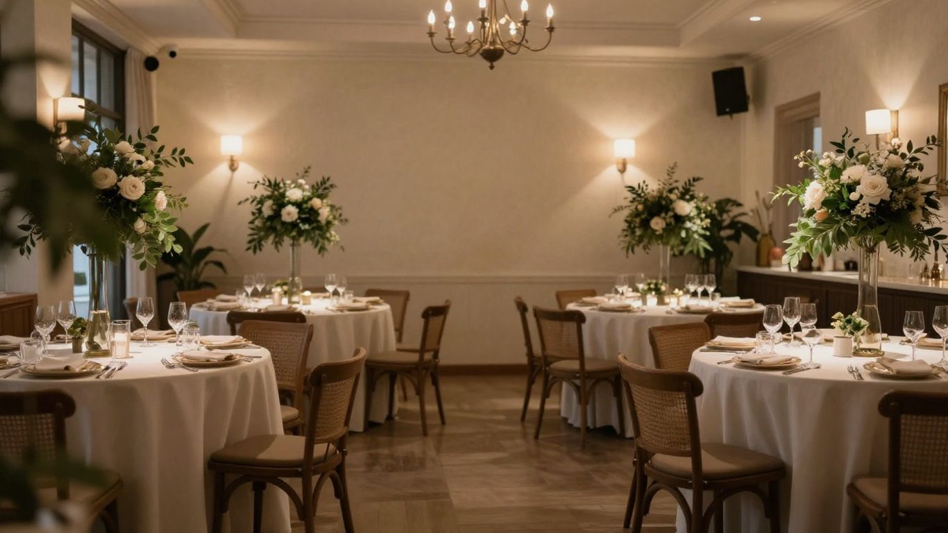 Intimate event venue with elegant decor and soft lighting.
