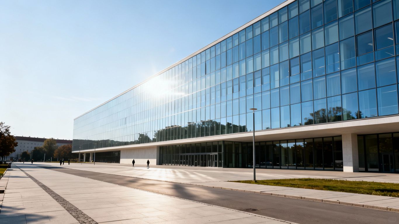 Moderná administratívna budova v Bratislave s presklenou fasádou.