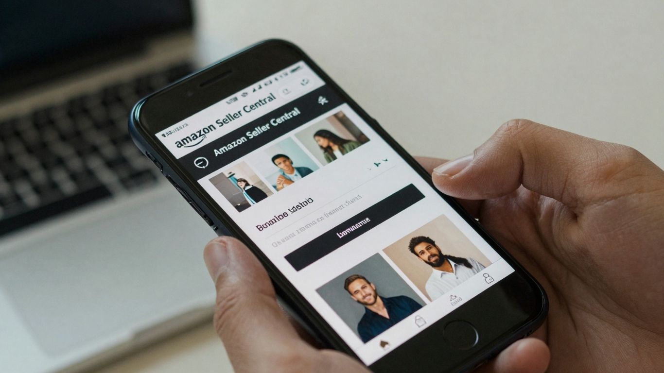 Amazon Seller Central login page on a smartphone screen.