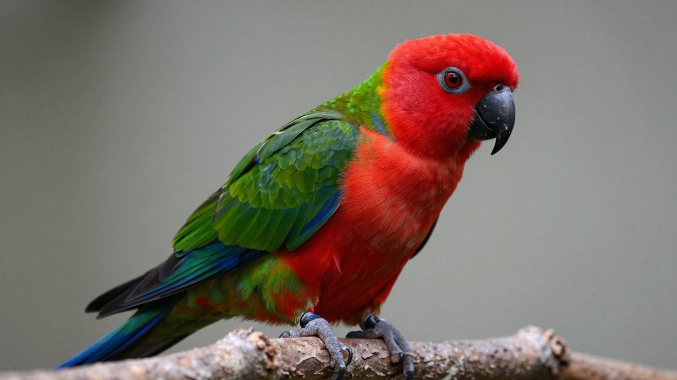 Crimson Bellied Conure bird with red belly and green feathers.